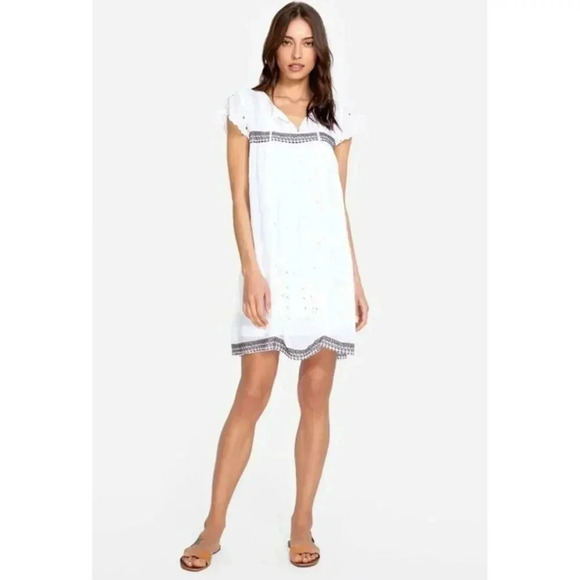 Johnny Was Womens Keyhole Embroidery Eyelet Daisy Dress White Size XS to Small - Picture 1 of 15
